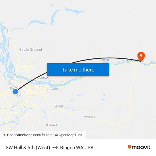 SW Hall & 5th (West) to Bingen WA USA map