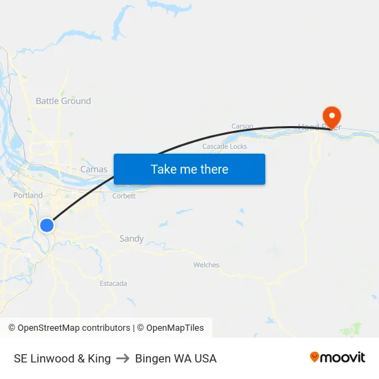 SE Linwood & King to Bingen WA USA map