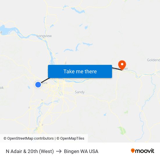 N Adair & 20th (West) to Bingen WA USA map