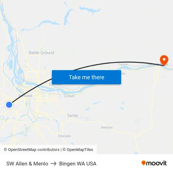 SW Allen & Menlo to Bingen WA USA map