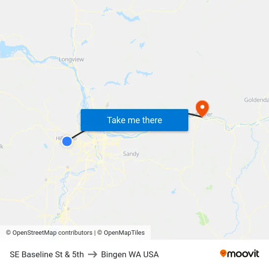 SE Baseline St & 5th to Bingen WA USA map