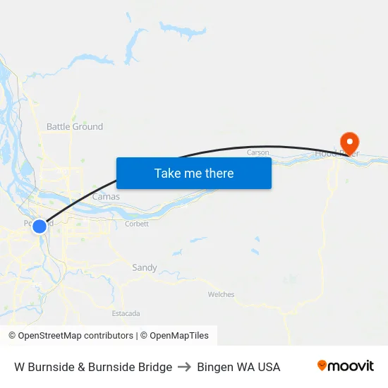 W Burnside & Burnside Bridge to Bingen WA USA map