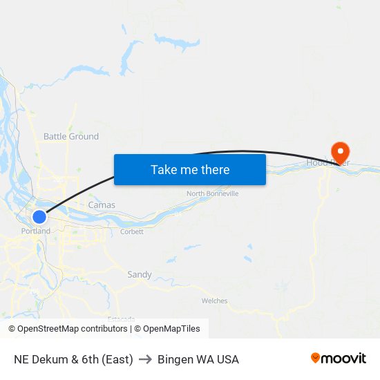 NE Dekum & 6th (East) to Bingen WA USA map