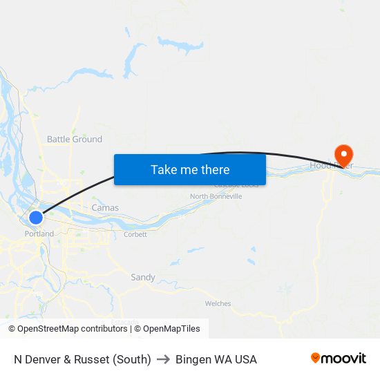 N Denver & Russet (South) to Bingen WA USA map