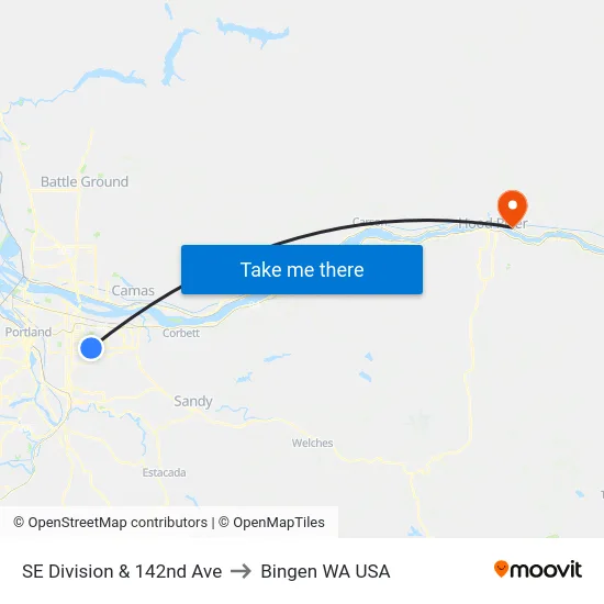 SE Division & 142nd Ave to Bingen WA USA map
