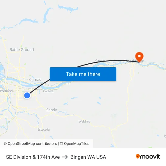 SE Division & 174th Ave to Bingen WA USA map