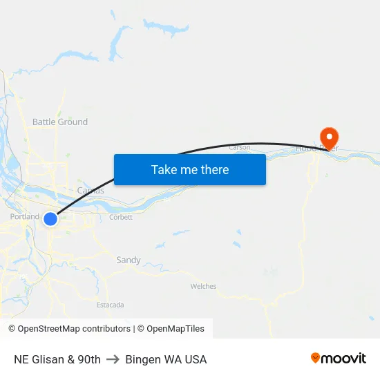 NE Glisan & 90th to Bingen WA USA map