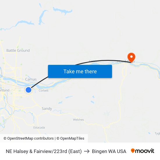 NE Halsey & Fairview/223rd (East) to Bingen WA USA map