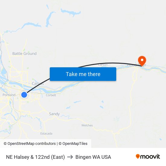 NE Halsey & 122nd (East) to Bingen WA USA map