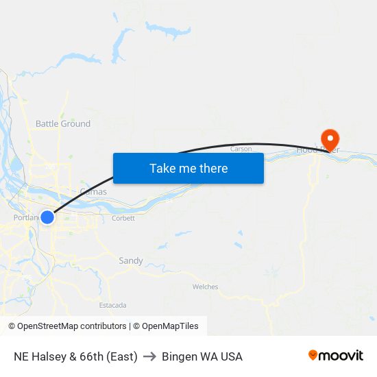 NE Halsey & 66th (East) to Bingen WA USA map