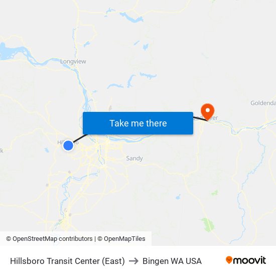 Hillsboro Transit Center (East) to Bingen WA USA map