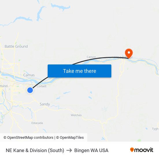 NE Kane & Division (South) to Bingen WA USA map