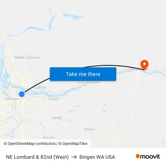 NE Lombard & 82nd (West) to Bingen WA USA map