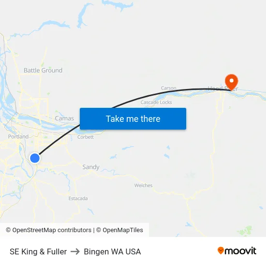 SE King & Fuller to Bingen WA USA map