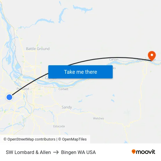 SW Lombard & Allen to Bingen WA USA map