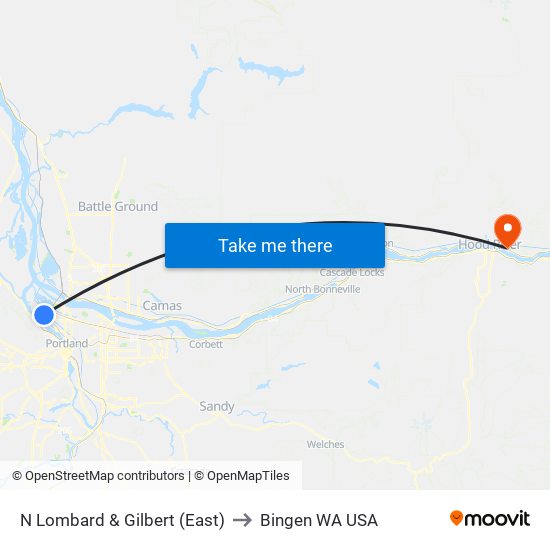 N Lombard & Gilbert (East) to Bingen WA USA map