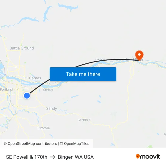 SE Powell & 170th to Bingen WA USA map
