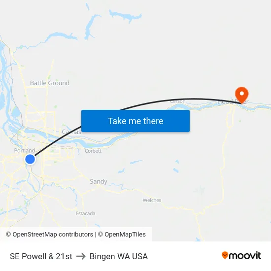 SE Powell & 21st to Bingen WA USA map