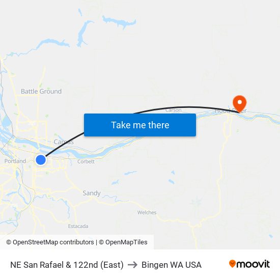 NE San Rafael & 122nd (East) to Bingen WA USA map