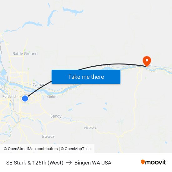 SE Stark & 126th (West) to Bingen WA USA map