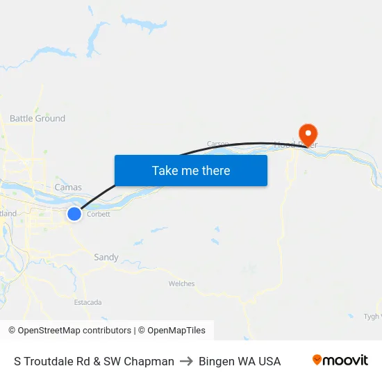 S Troutdale Rd & SW Chapman to Bingen WA USA map