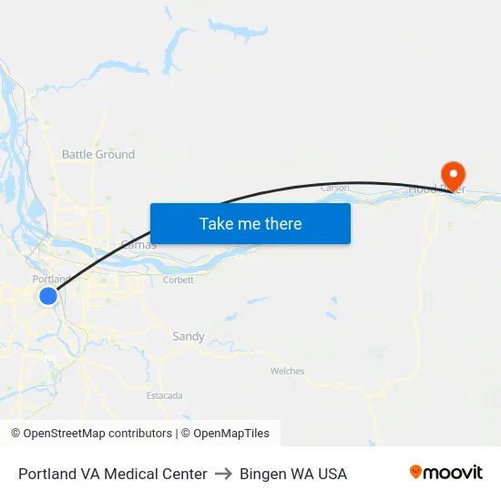 Portland VA Medical Center to Bingen WA USA map