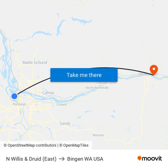 N Willis & Druid (East) to Bingen WA USA map