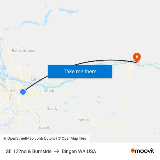 SE 122nd & Burnside to Bingen WA USA map