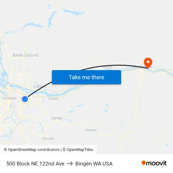 500 Block NE 122nd Ave to Bingen WA USA map