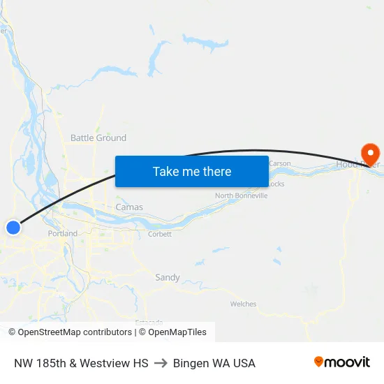 NW 185th & Westview HS to Bingen WA USA map