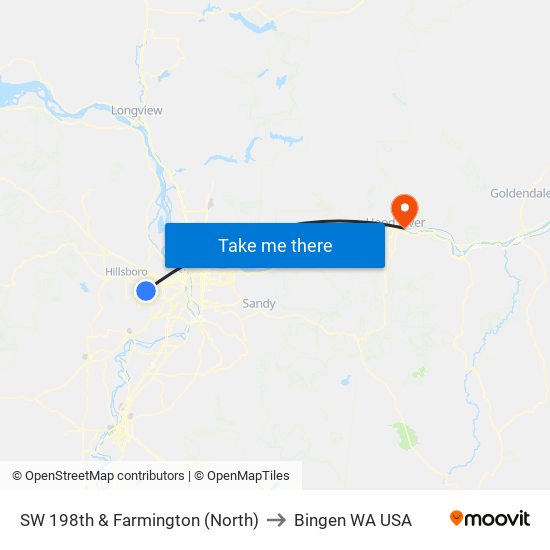 SW 198th & Farmington (North) to Bingen WA USA map