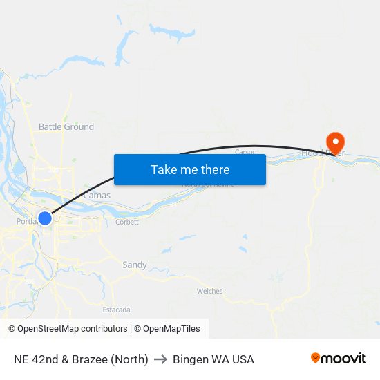 NE 42nd & Brazee (North) to Bingen WA USA map