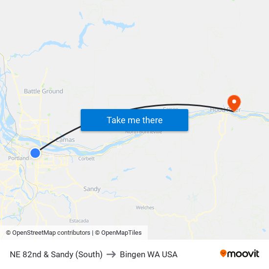 NE 82nd & Sandy (South) to Bingen WA USA map