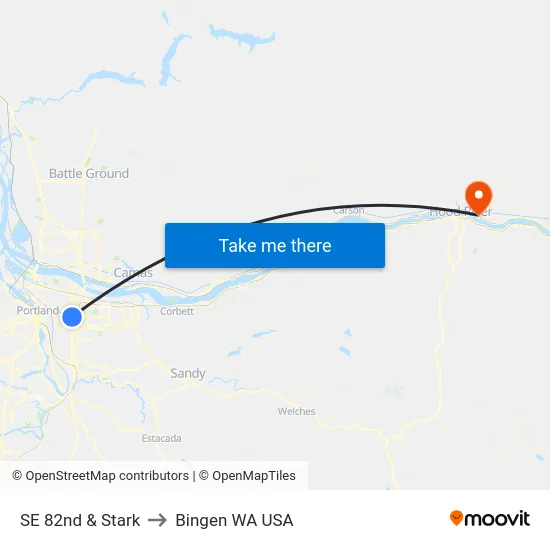 SE 82nd & Stark to Bingen WA USA map
