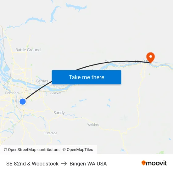 SE 82nd & Woodstock to Bingen WA USA map
