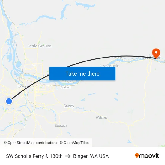 SW Scholls Ferry & 130th to Bingen WA USA map