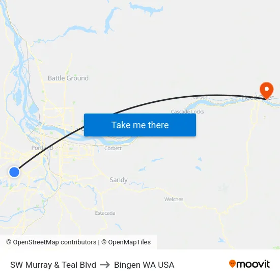 SW Murray & Teal Blvd to Bingen WA USA map