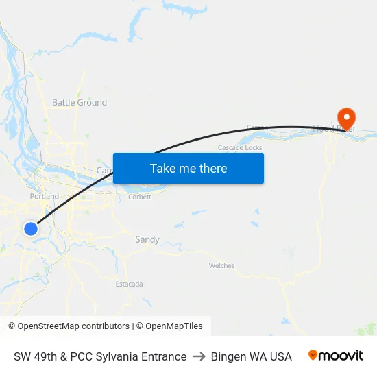 SW 49th & PCC Sylvania Entrance to Bingen WA USA map