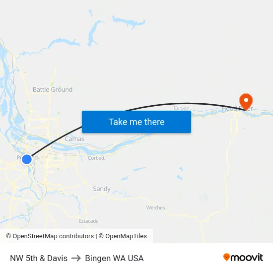NW 5th & Davis to Bingen WA USA map