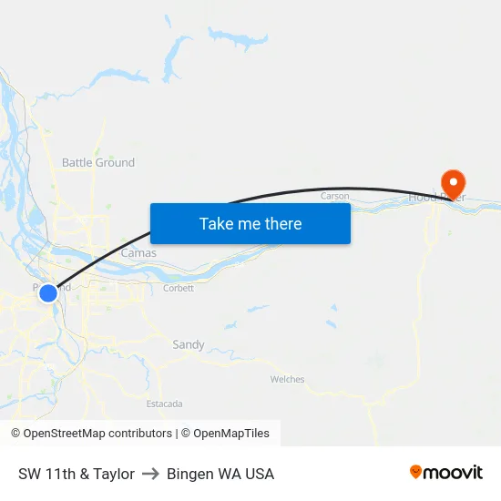 SW 11th & Taylor to Bingen WA USA map