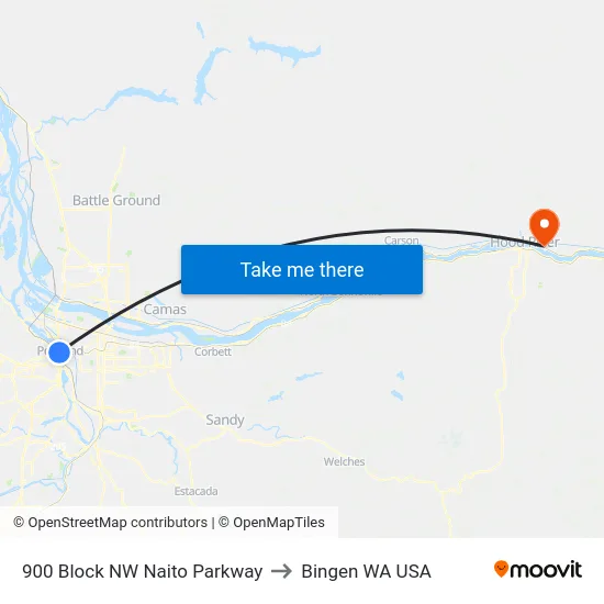 900 Block NW Naito Parkway to Bingen WA USA map