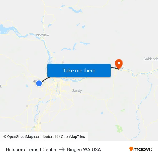 Hillsboro Transit Center to Bingen WA USA map