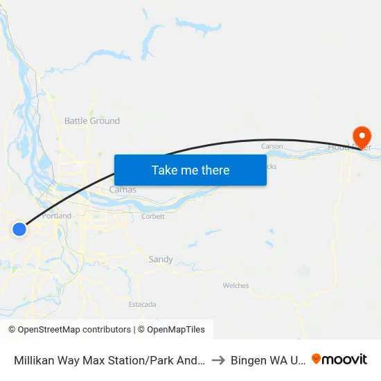 Millikan Way Max Station/Park And Ride to Bingen WA USA map