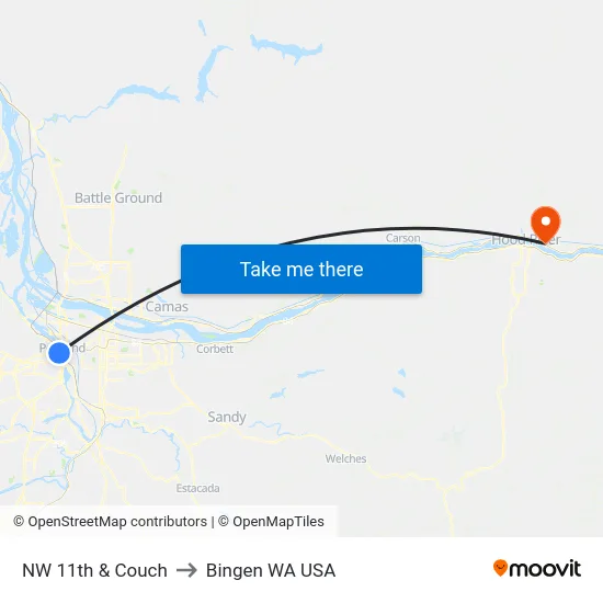 NW 11th & Couch to Bingen WA USA map