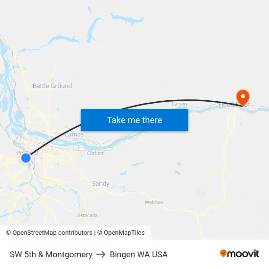 SW 5th & Montgomery to Bingen WA USA map