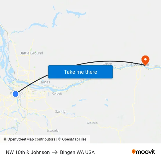 NW 10th & Johnson to Bingen WA USA map