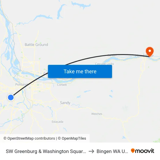 SW Greenburg & Washington Square Rd to Bingen WA USA map