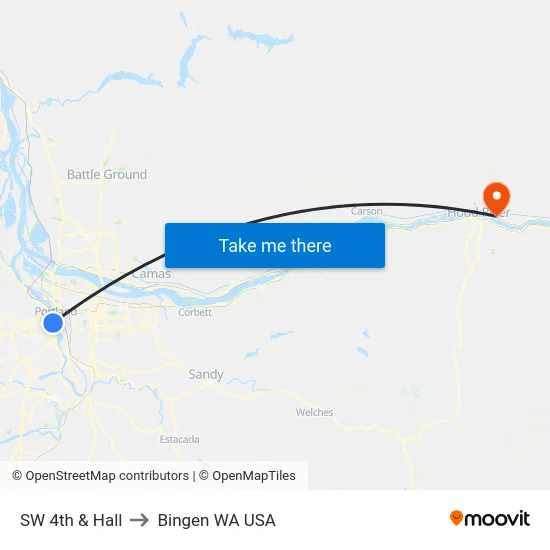 SW 4th & Hall to Bingen WA USA map