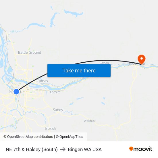 NE 7th & Halsey (South) to Bingen WA USA map