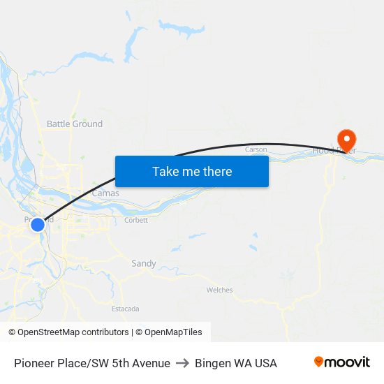 Pioneer Place/SW 5th Avenue to Bingen WA USA map